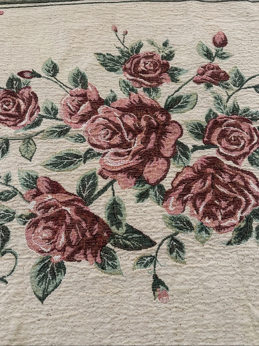 Floral Rose Woven Throw Blanket - Green and Rose